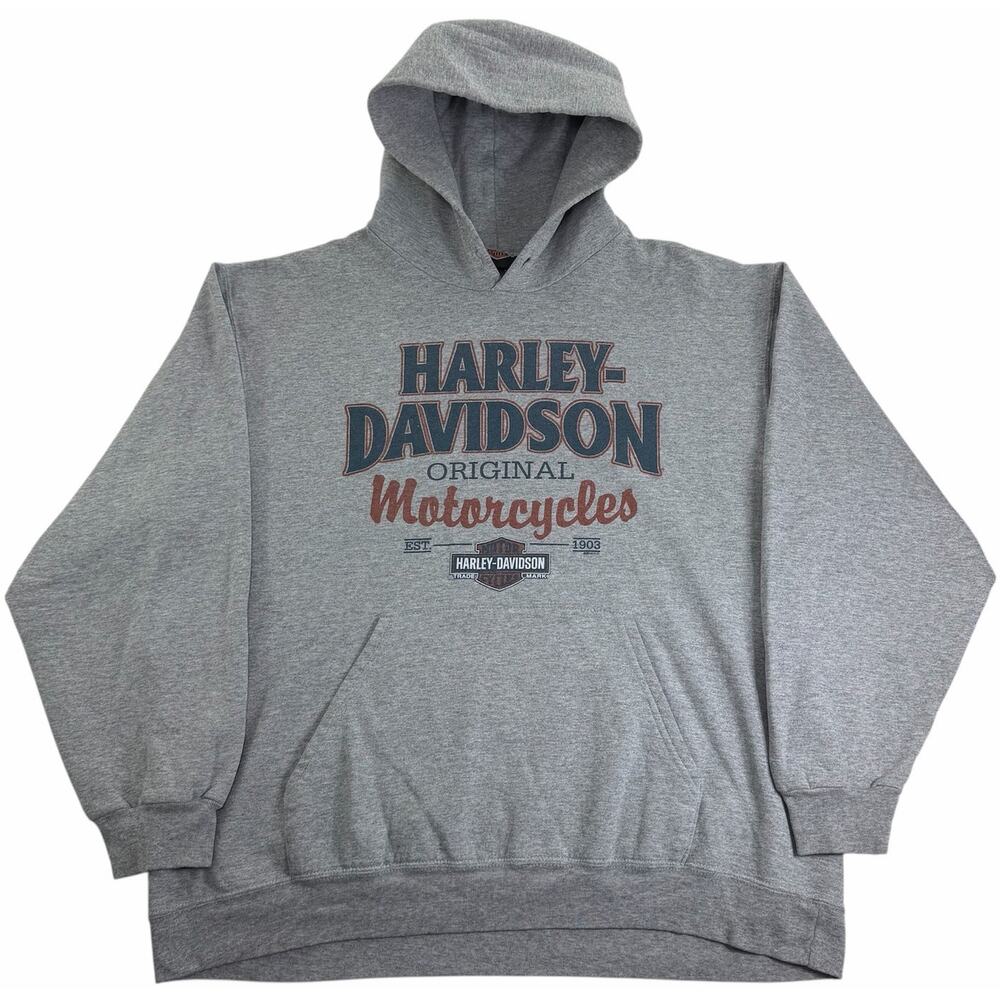Harley Davidson Grey Biker Hoodie Mens Large Motorcycle Milwaukee USA Sweatshirt